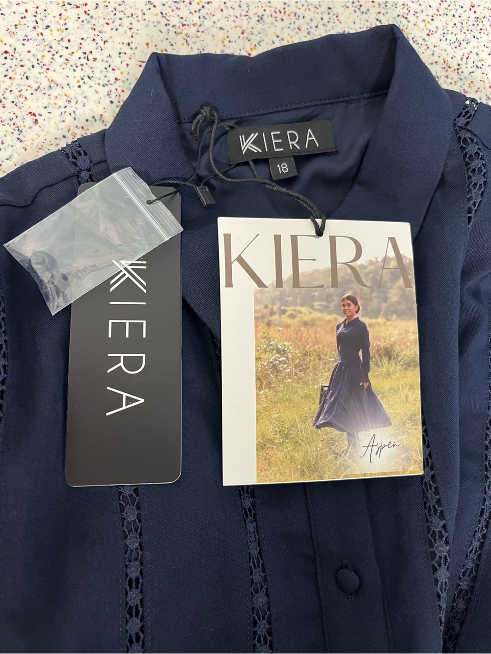 Keira NWT Drop Waist Shirt Dress Navy Blue Eyelet Western Yellowstone Modest - Picture 3 of 9